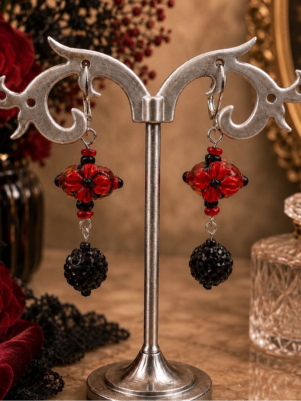 Wedding Cake & Crystal Balls Dangle Earrings